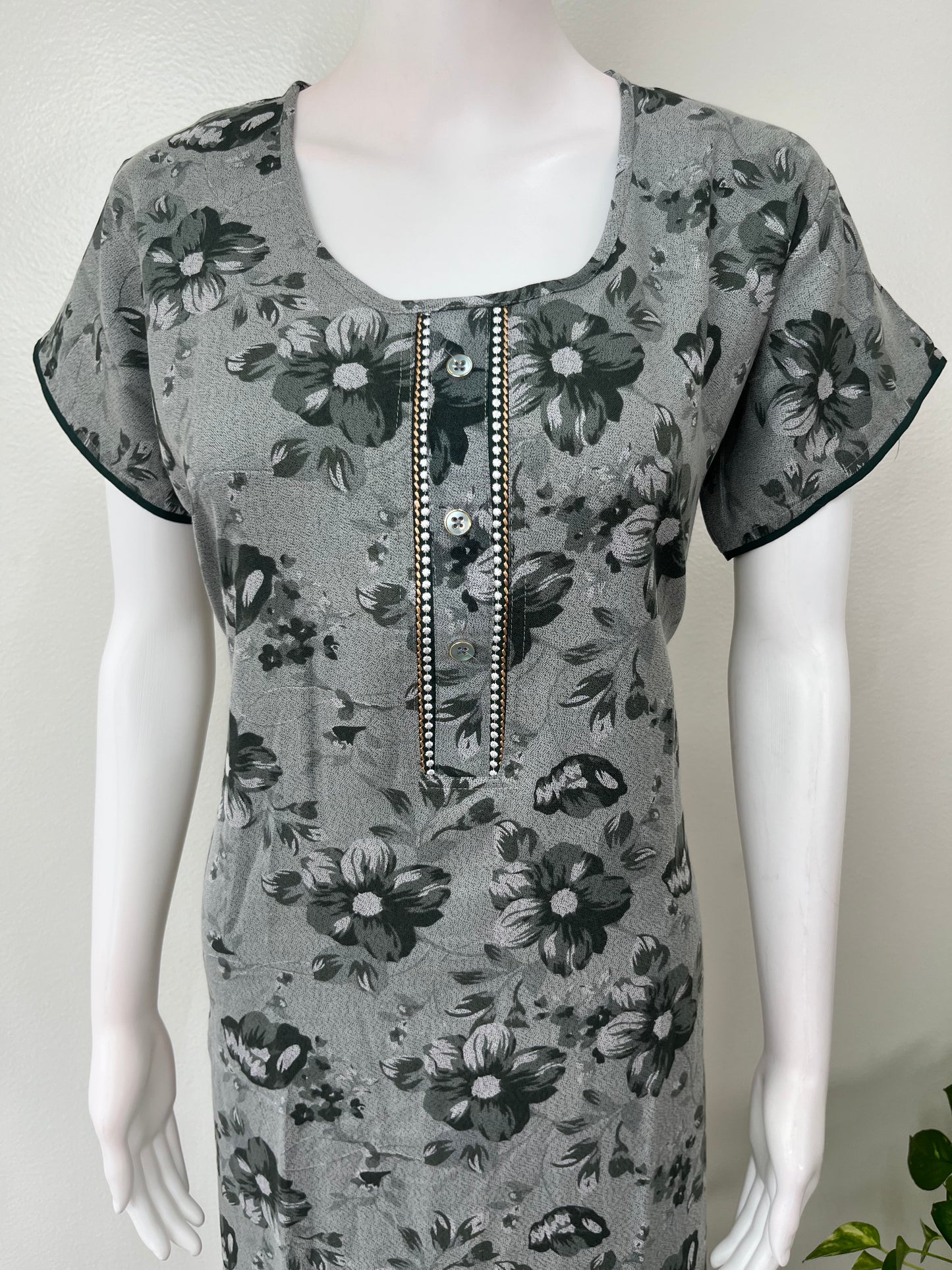 Bottle Green Floral Printed Alpine Fabric Nighty