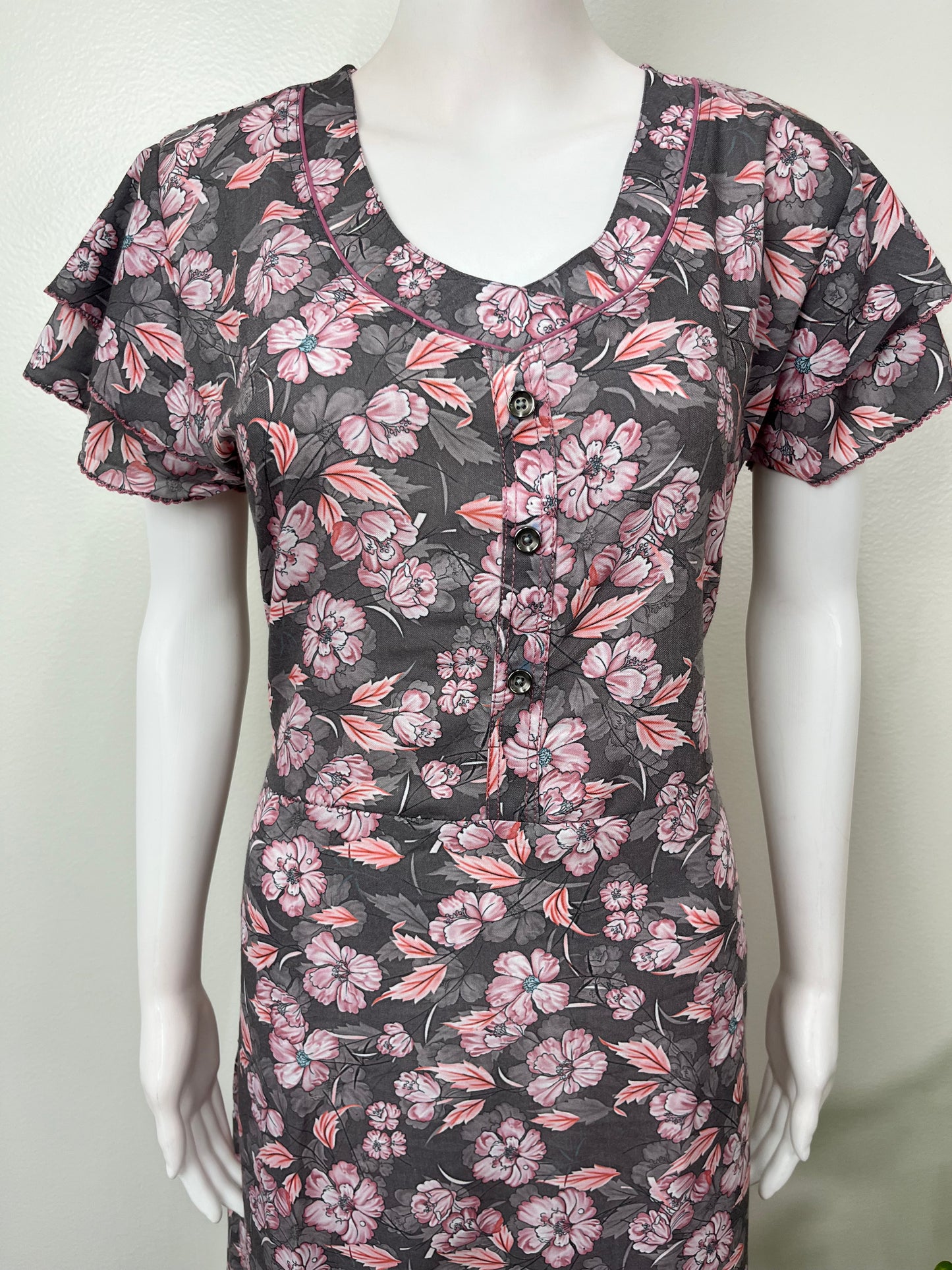 Gray Printed Frock Style Alpine Fabric Nighty