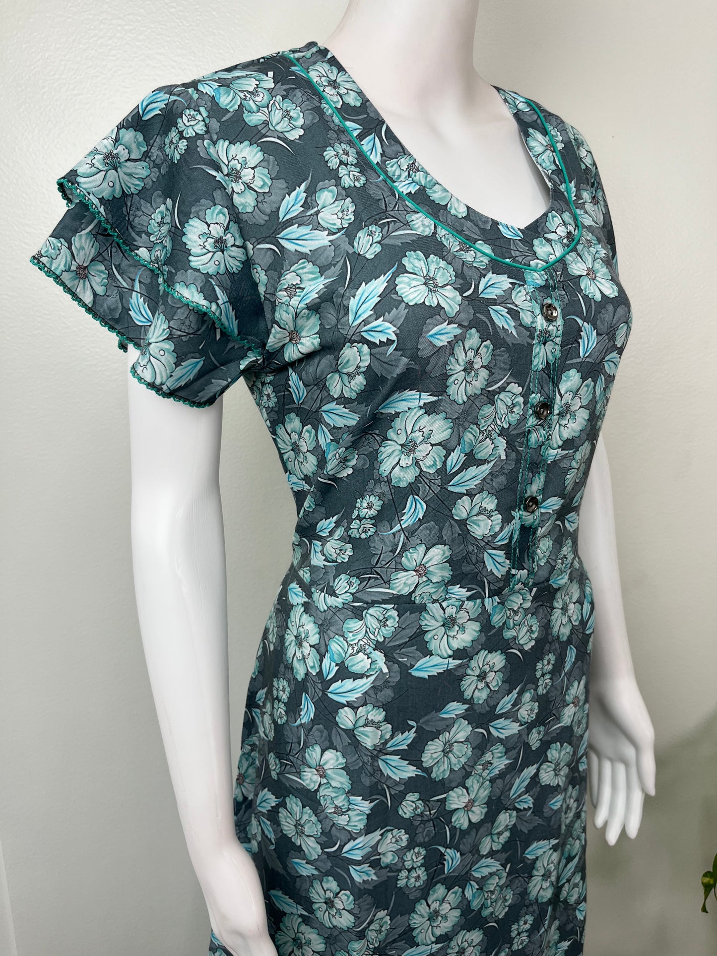 Teal Frock Style Alpine Fabric Nightgown