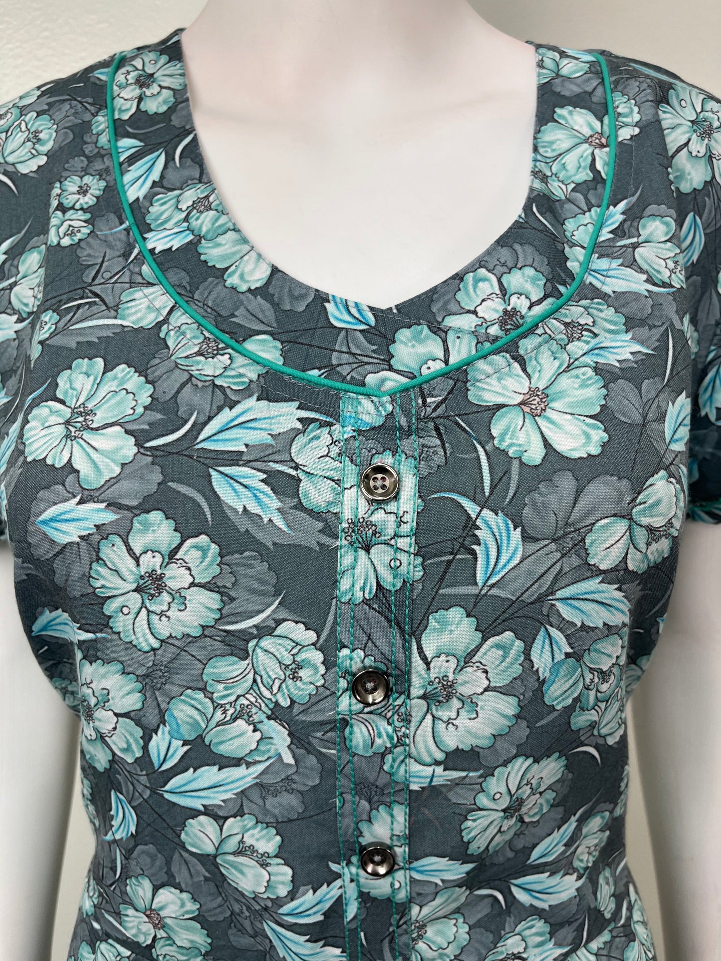 Teal Frock Style Alpine Fabric Nightgown
