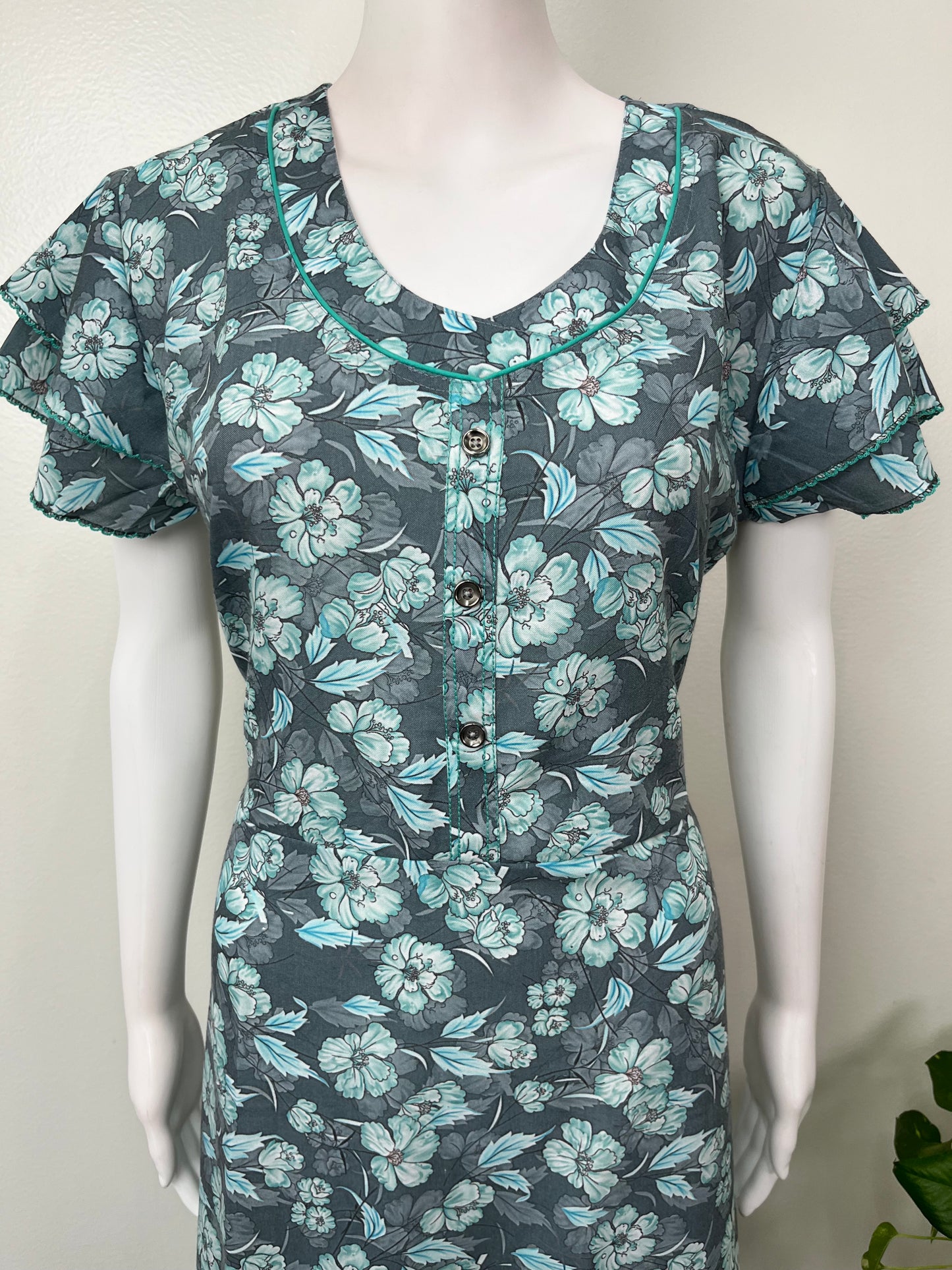 Teal Frock Style Alpine Fabric Nightgown