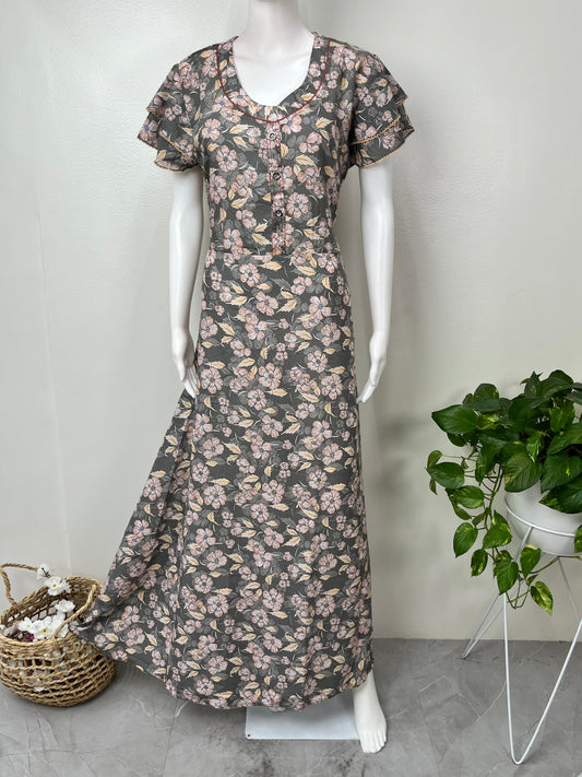 Floral Printed Umbrella Style Alpine Nightgown