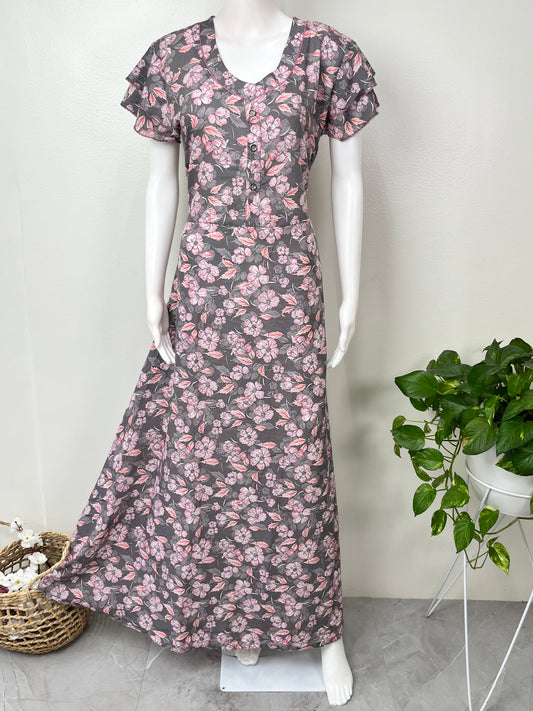 Gray Printed Frock Style Alpine Fabric Nighty