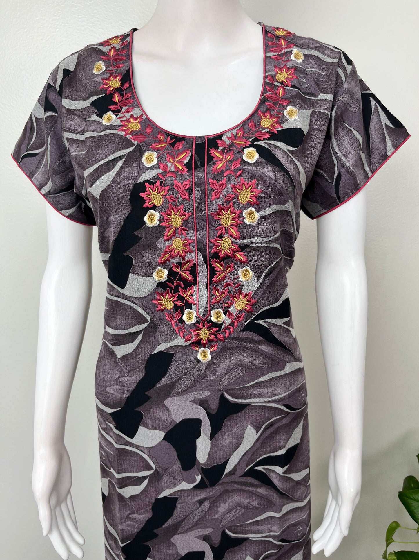 Digital Printed Alpine Fabric Nighty with Embroidery