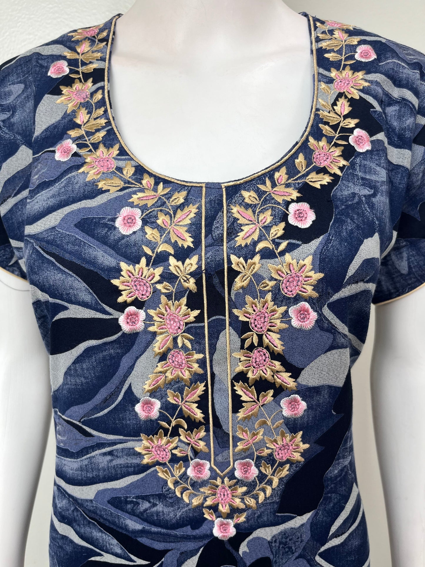 Navy Blue Embroidered Alpine Fabric Nighty