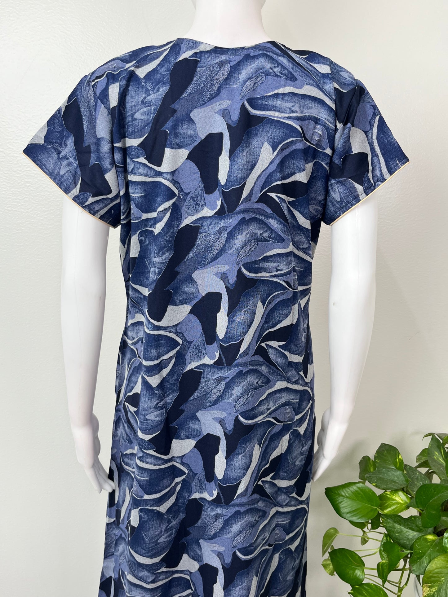 Navy Blue Embroidered Alpine Fabric Nighty