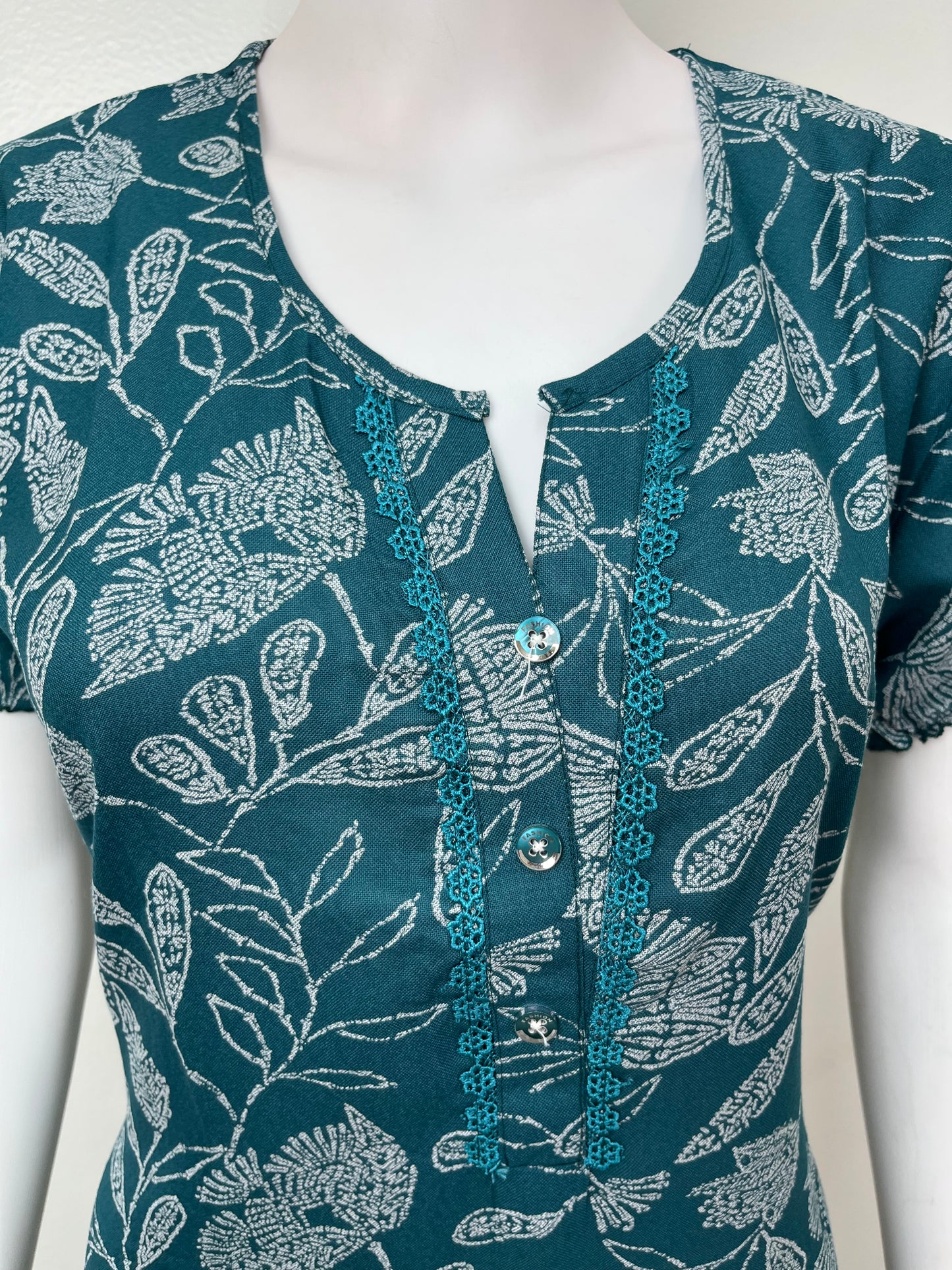 Teal Frock Style Alpine Fabric Women's Nightgown