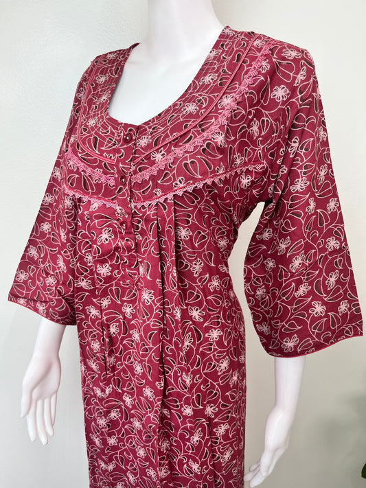 Pink Alpine Fabric Long Sleeves Nightgown