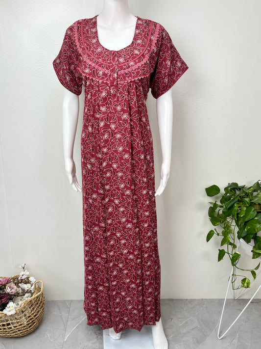 Maroon Pleated Style Alpine Nightgown for Women
