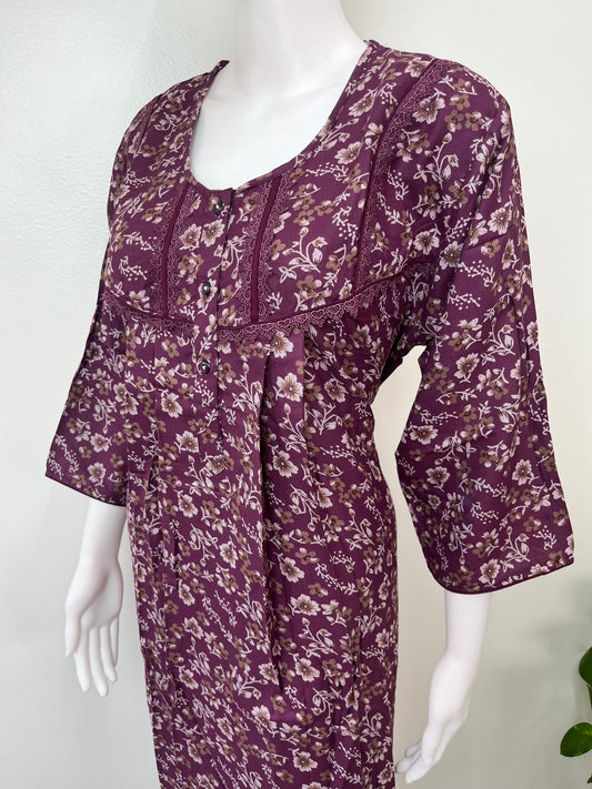 Purple Alpine Fabric Long Sleeves Nightgown