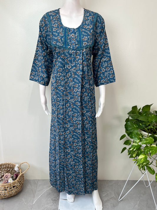 Blue Alpine Fabric Nightgown with 3/4th Sleeves