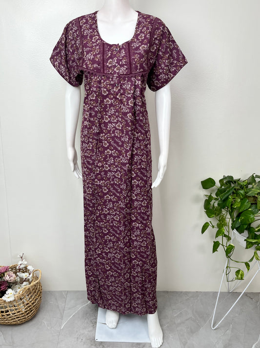 Wine Pleated Style Nightgown in Alpine Fabric