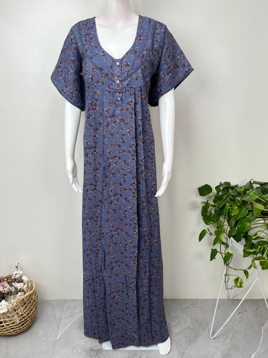 Purple Floral Printed Alpine Fabric Nightgown