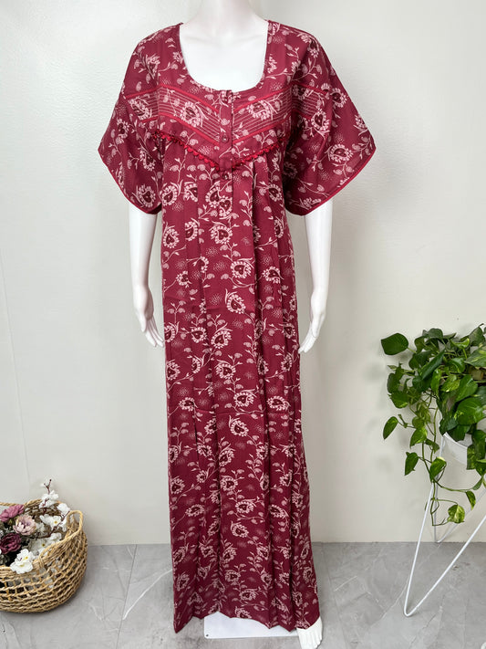 Pleated Style Alpine Fabric Nighty for Women