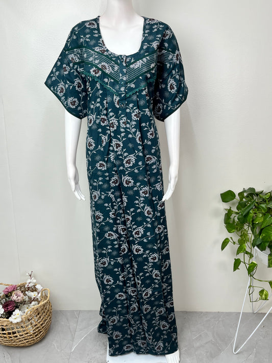 Teal Blue Floral Printed Alpine Nightgown