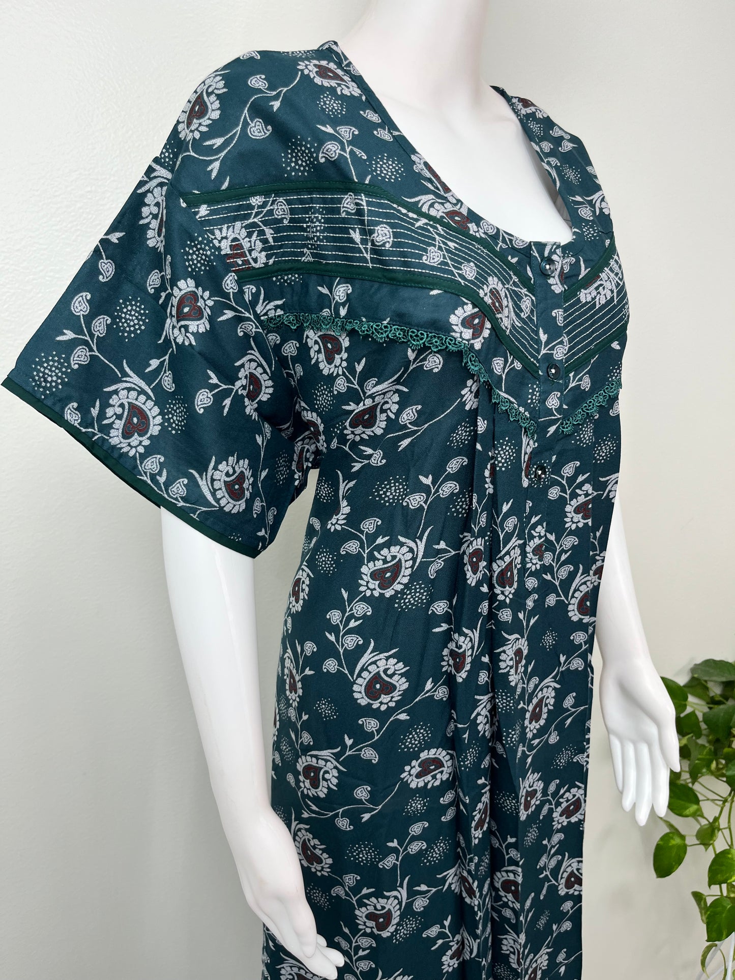 Teal Blue Floral Printed Alpine Nightgown