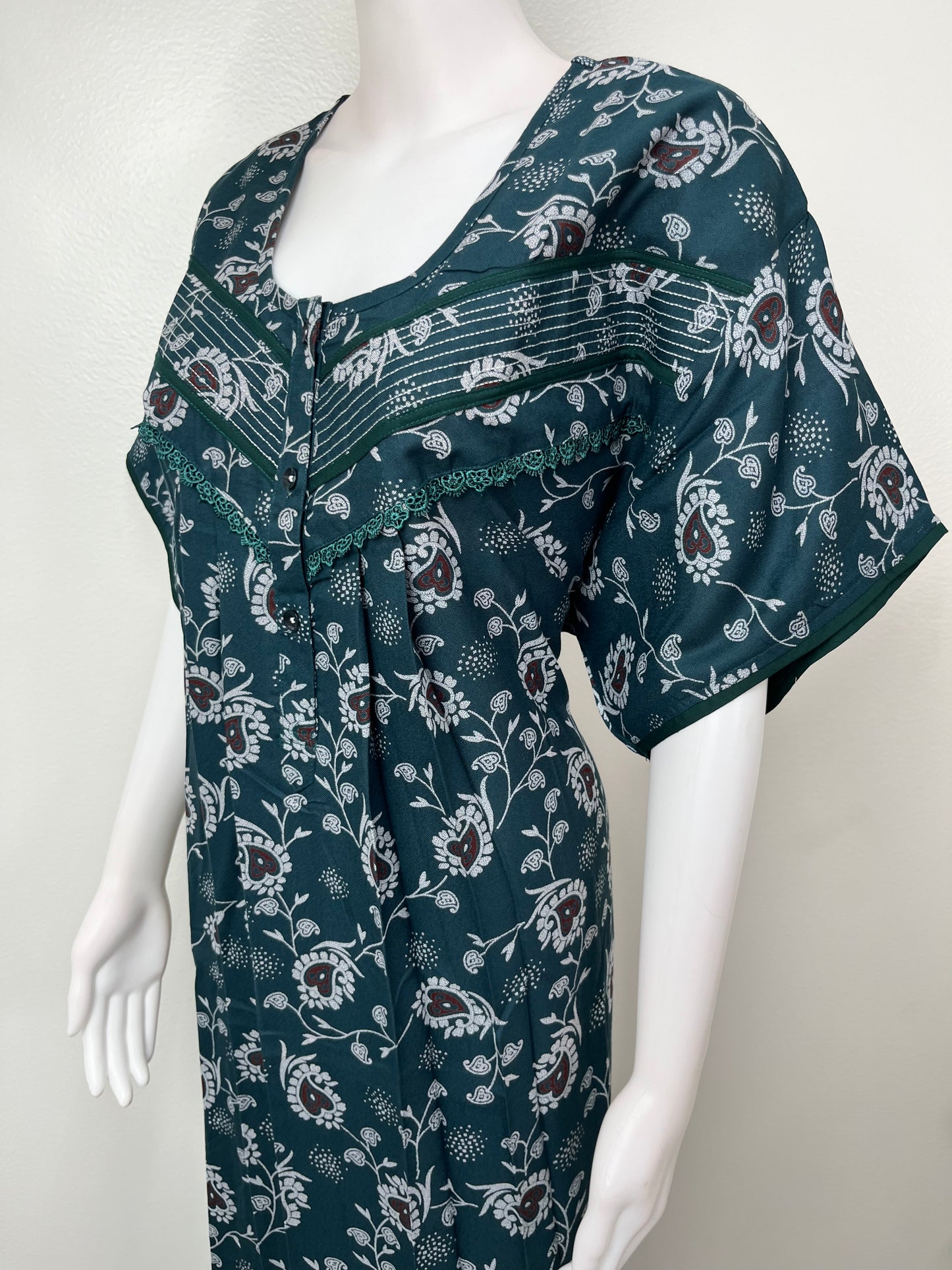 Teal Blue Floral Printed Alpine Nightgown