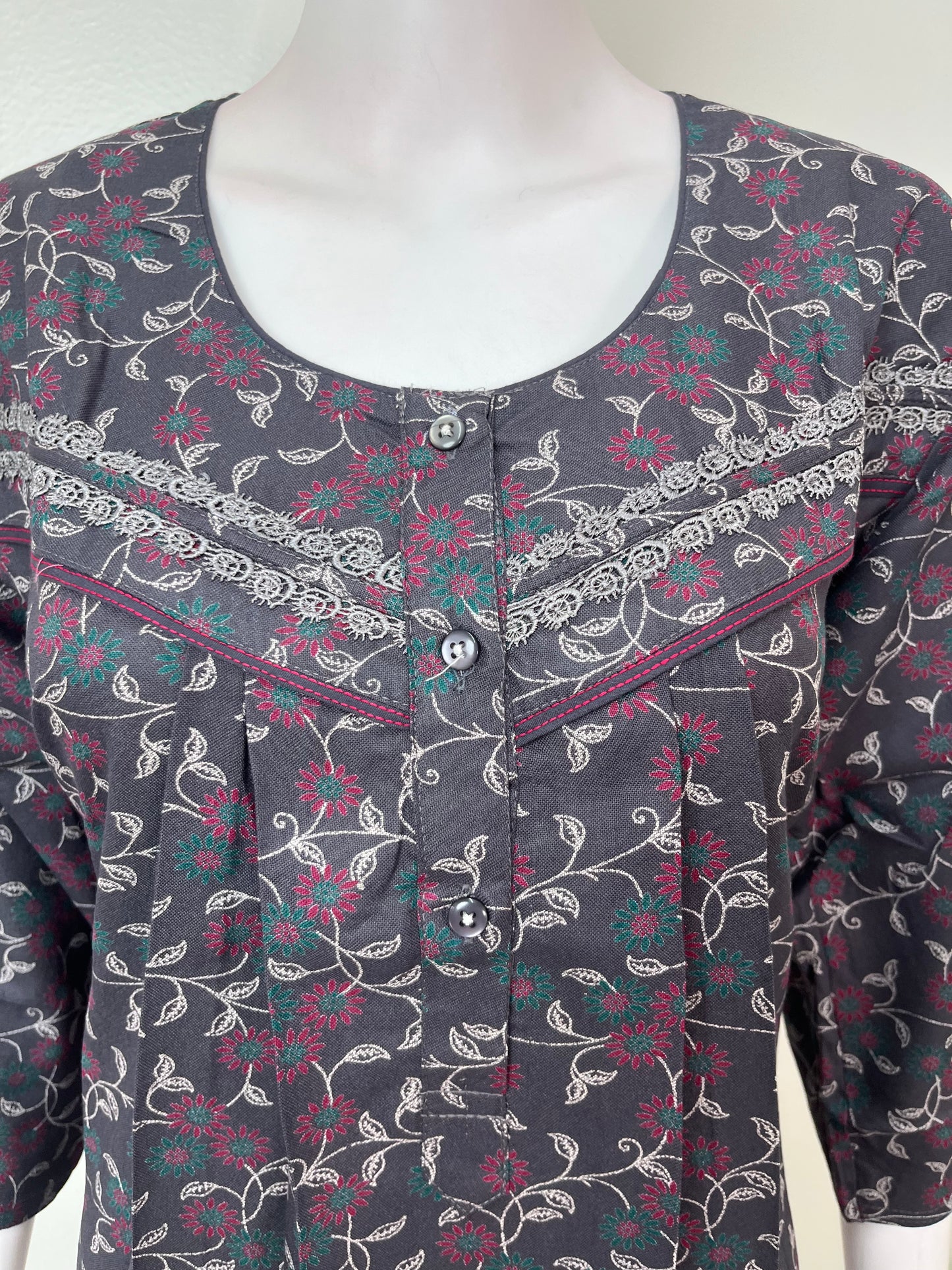 Gray Alpine Fabric 3/4th Sleeves Nightgown