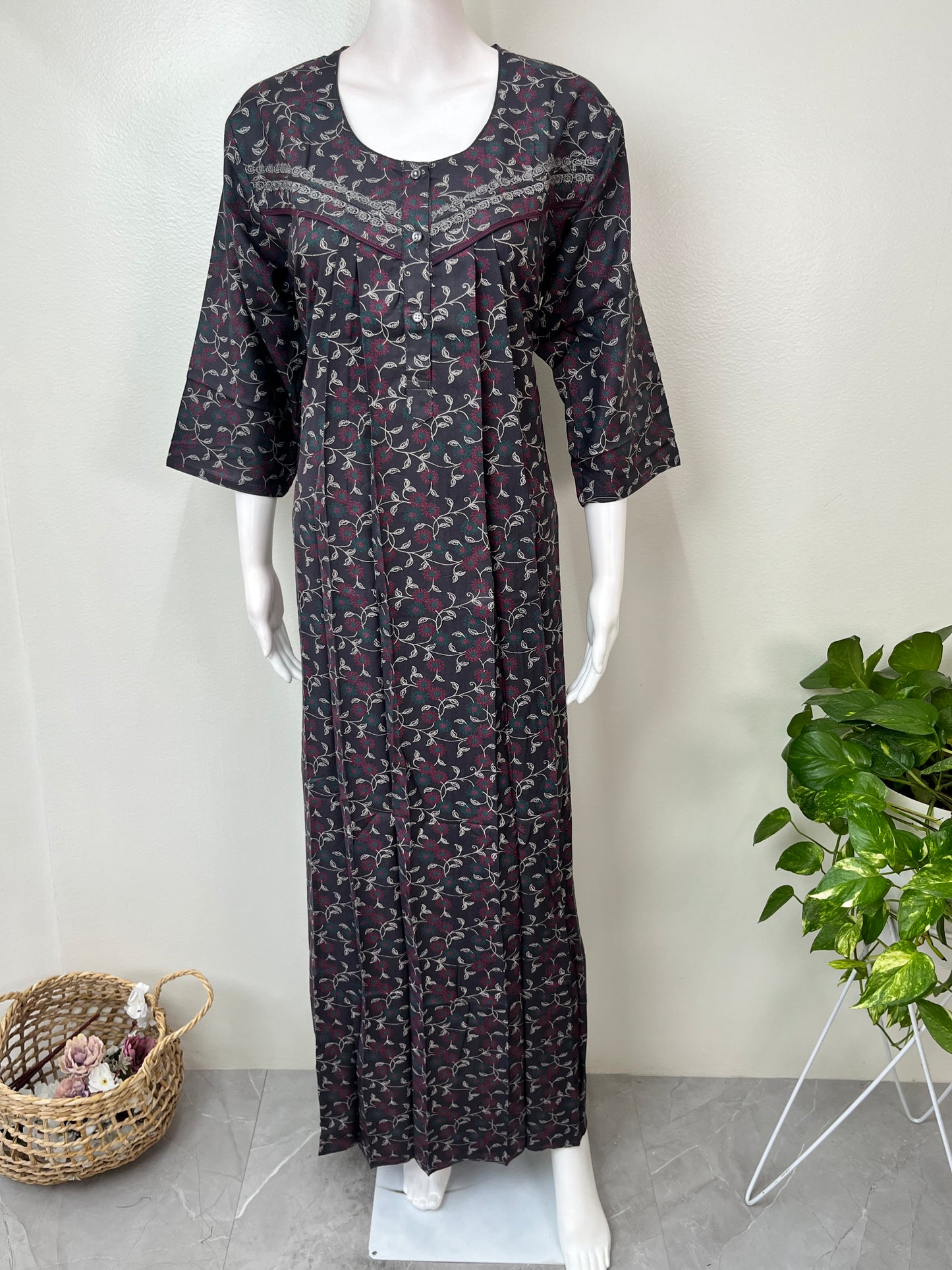 Gray Alpine Fabric 3/4th Sleeves Nightgown
