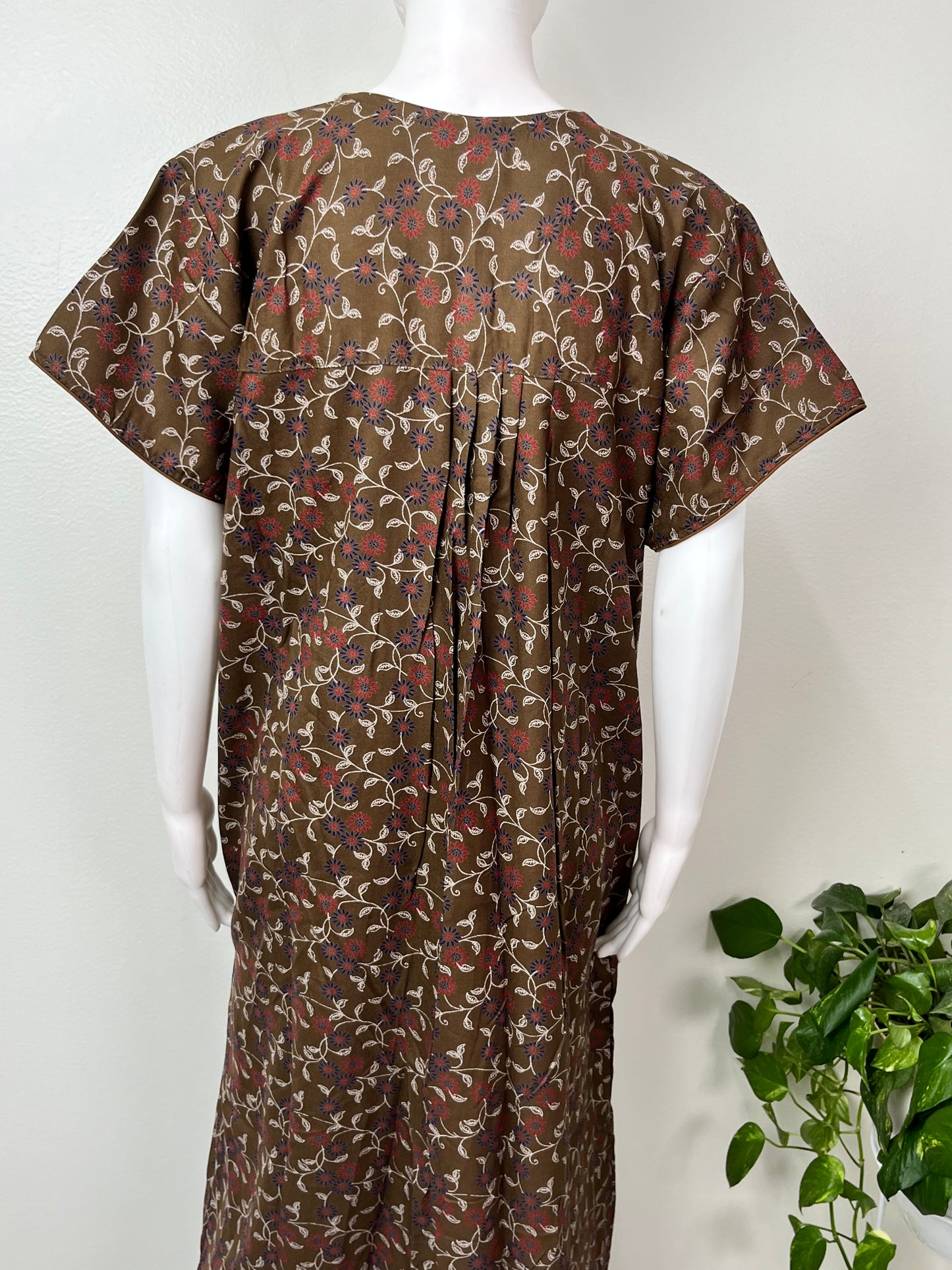 Bottle Green Printed Alpine Fabric Nightgown for Women