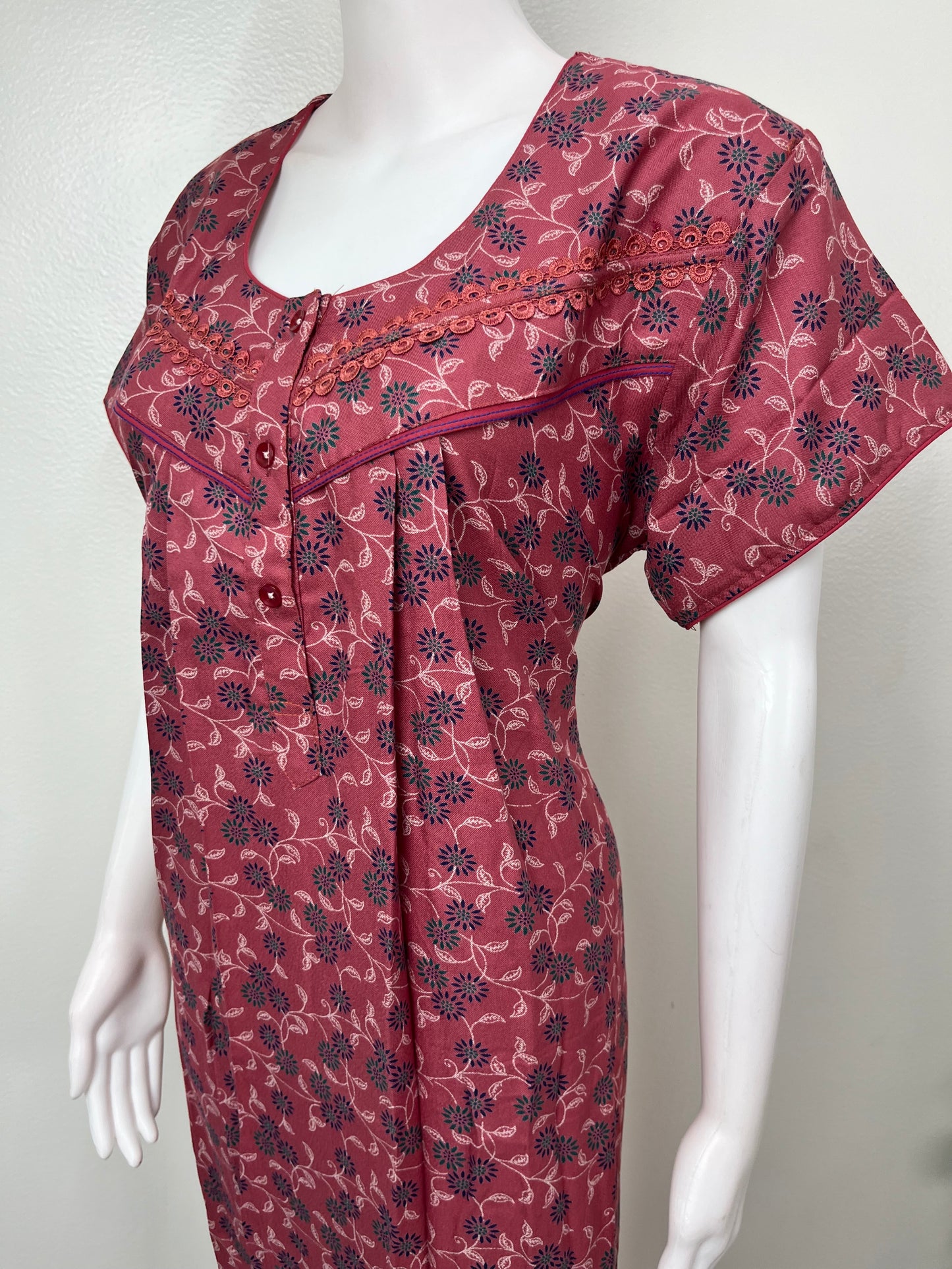 Maroon Pleated Style Alpine Fabric Nighty