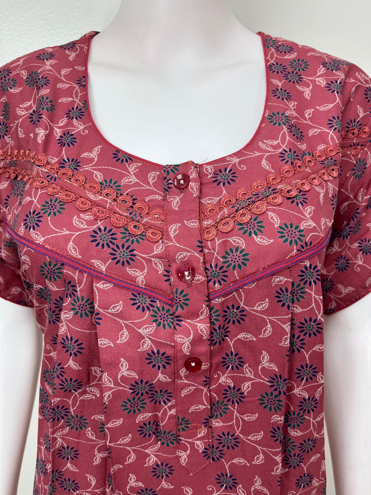 Maroon Pleated Style Alpine Fabric Nighty