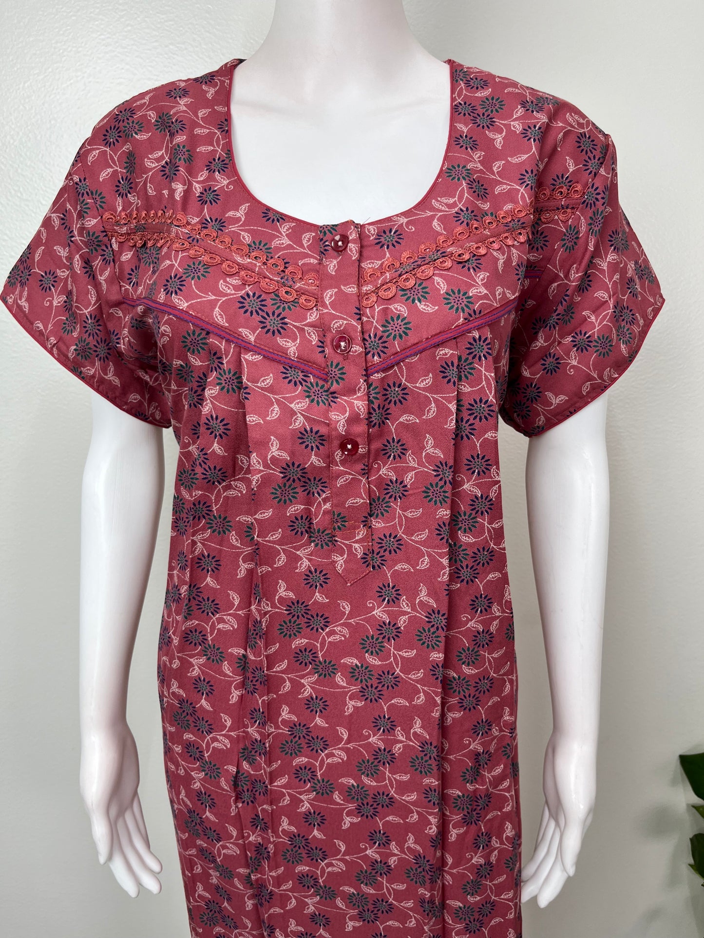 Maroon Pleated Style Alpine Fabric Nighty