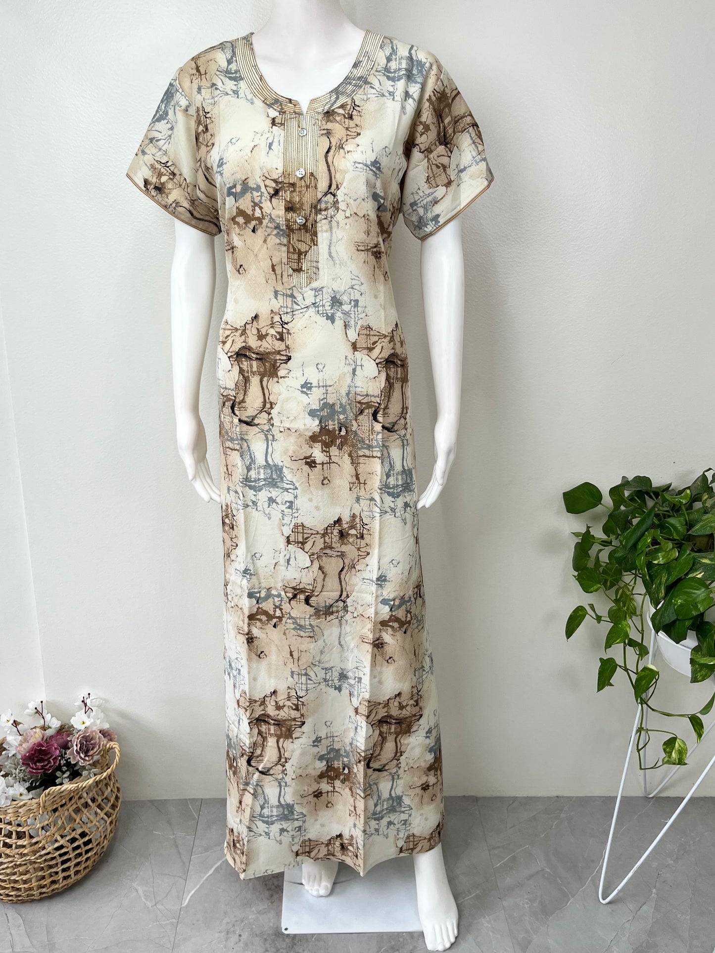 Cream Digital Print Alpine Fabric Nighty
