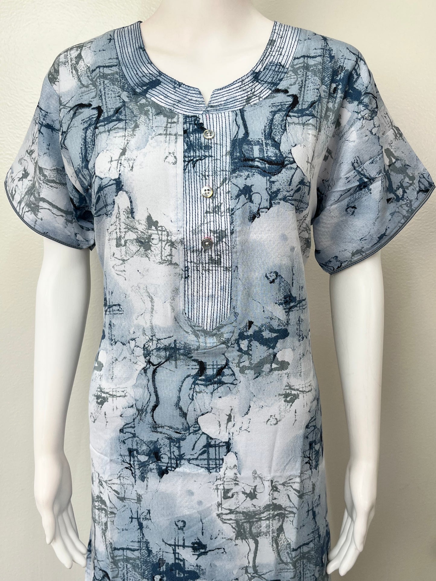 Sky Blue Geometric Printed Alpine Nightgown