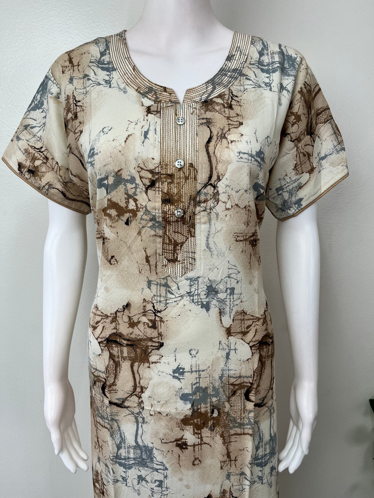 Cream Digital Print Alpine Fabric Nighty