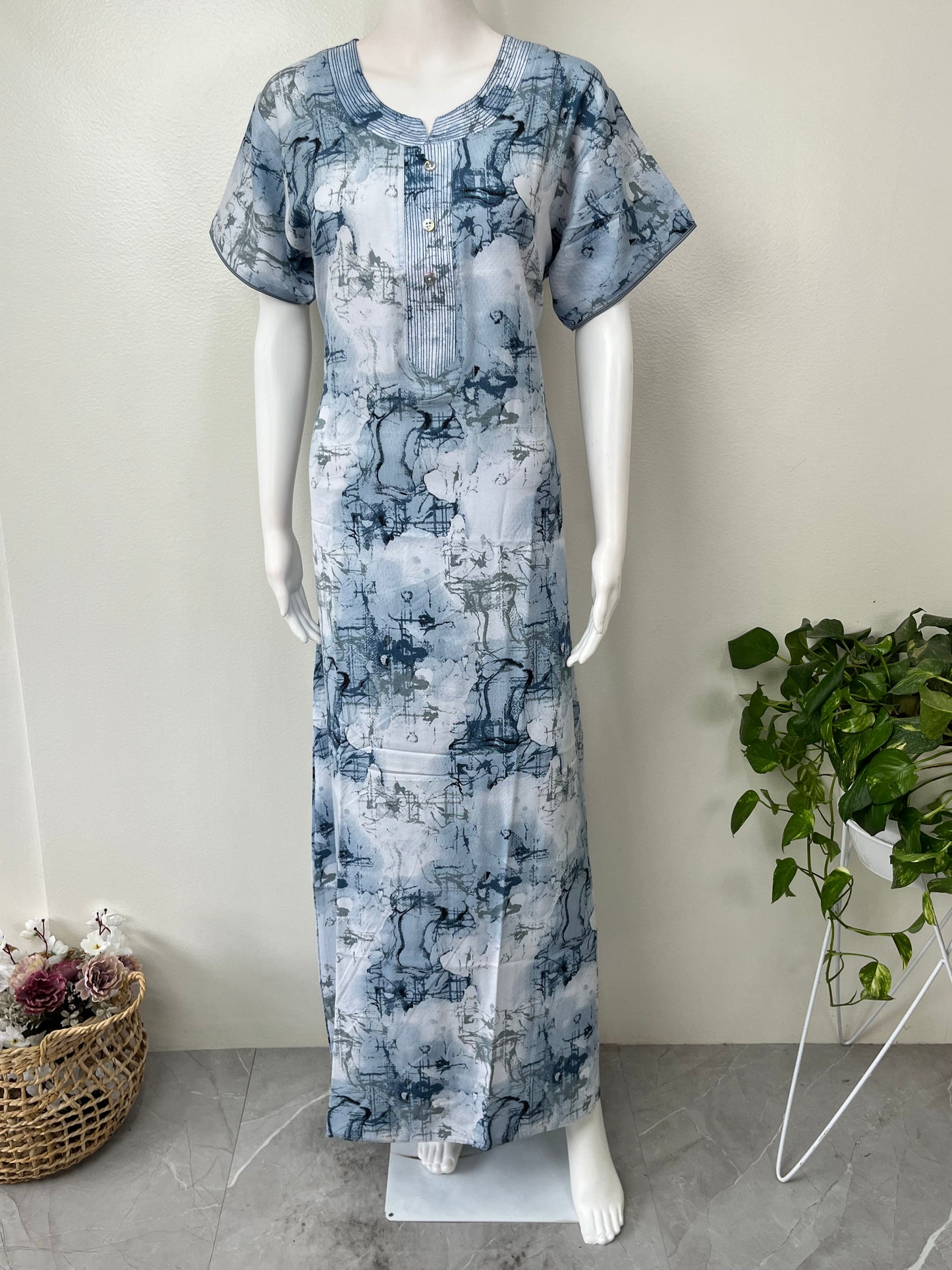 Sky Blue Geometric Printed Alpine Nightgown