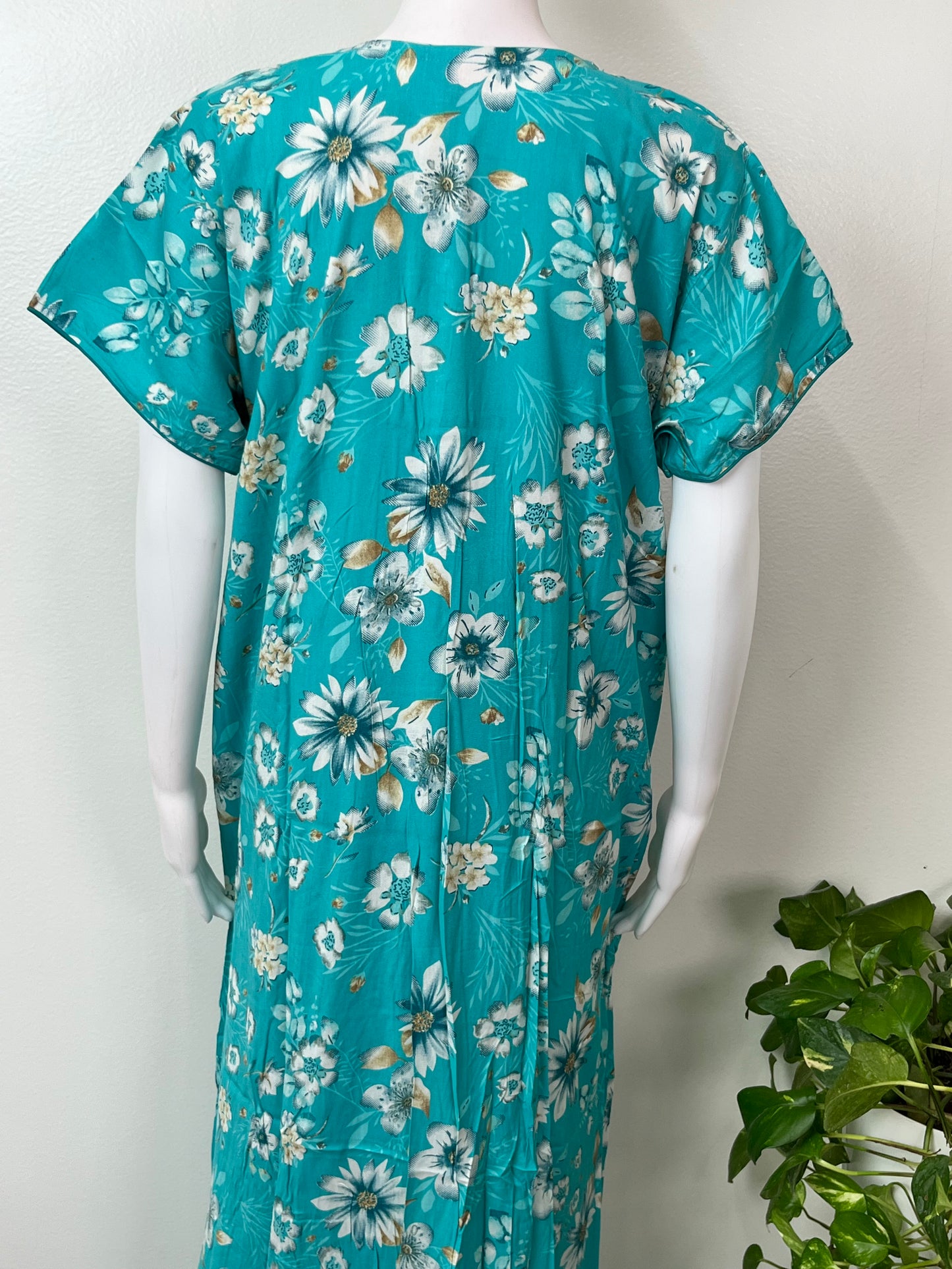 Aqua Blue Printed Alpine Fabric Nighty
