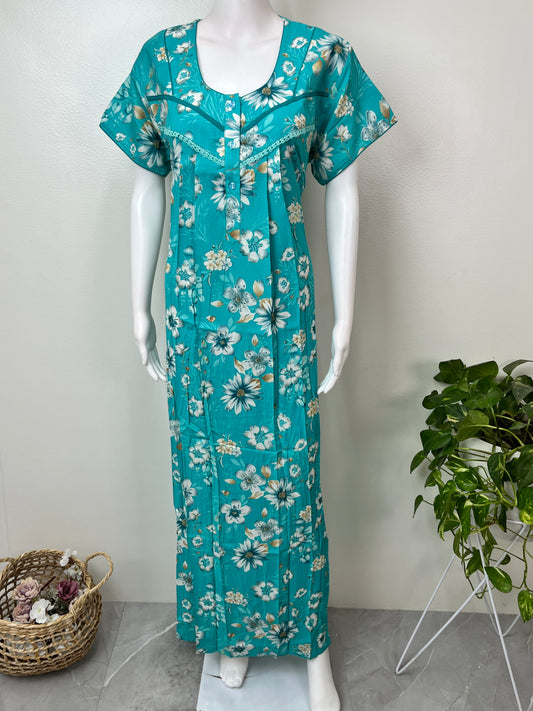Aqua Blue Printed Alpine Fabric Nighty