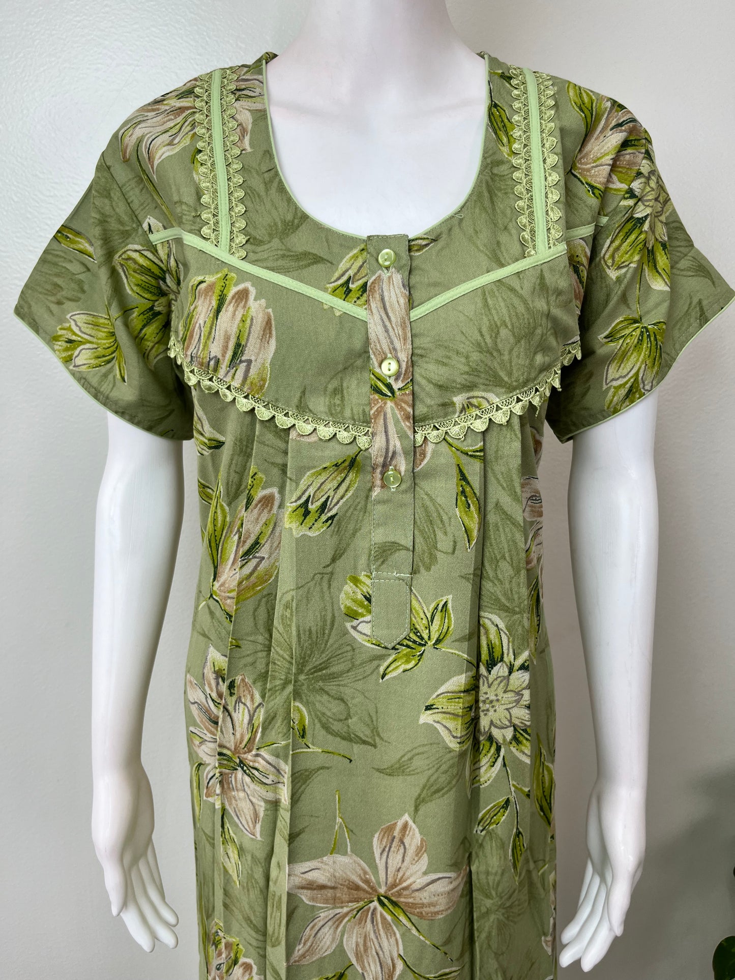 Green Pleated Alpine Nighty for Women
