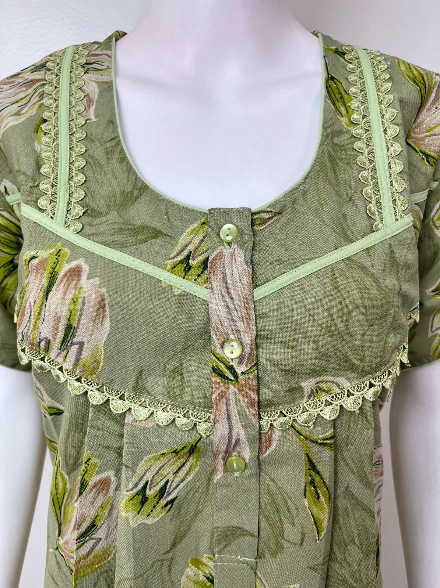 Green Pleated Alpine Nighty for Women