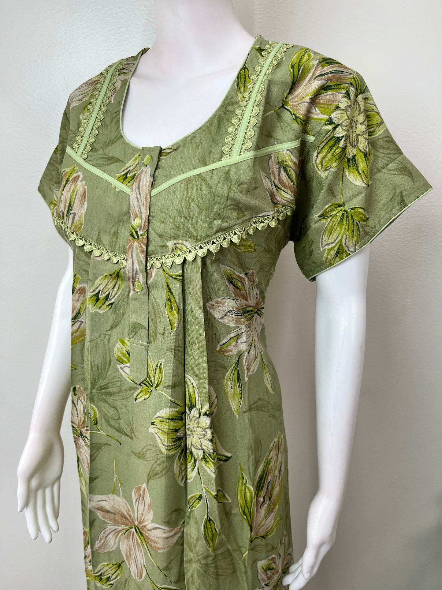Green Pleated Alpine Nighty for Women