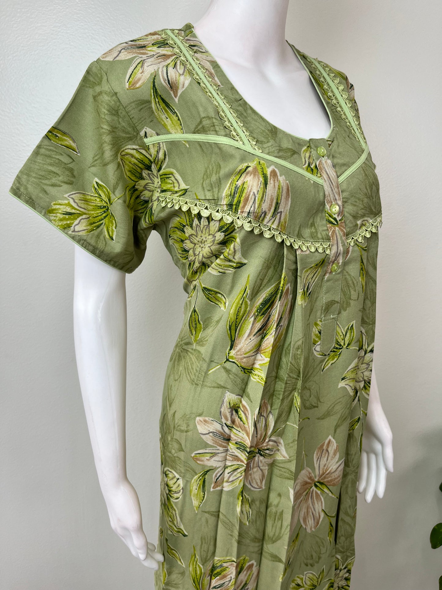 Green Pleated Alpine Nighty for Women