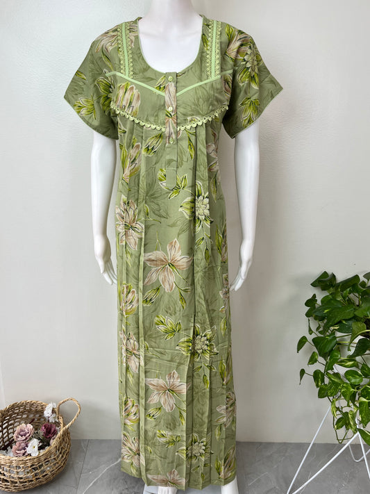 Green Pleated Alpine Nighty for Women