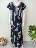 Charcoal Gray Embroidered Alpine Fabric Nighty