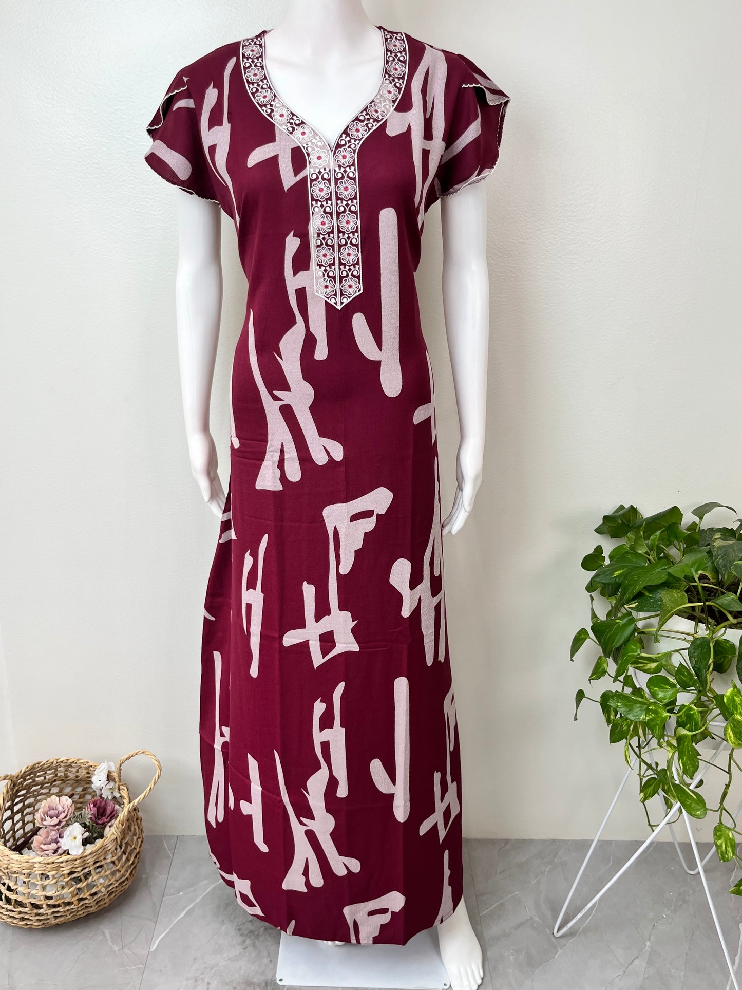 Maroon Digital Printed Alpine Fabric Nighty