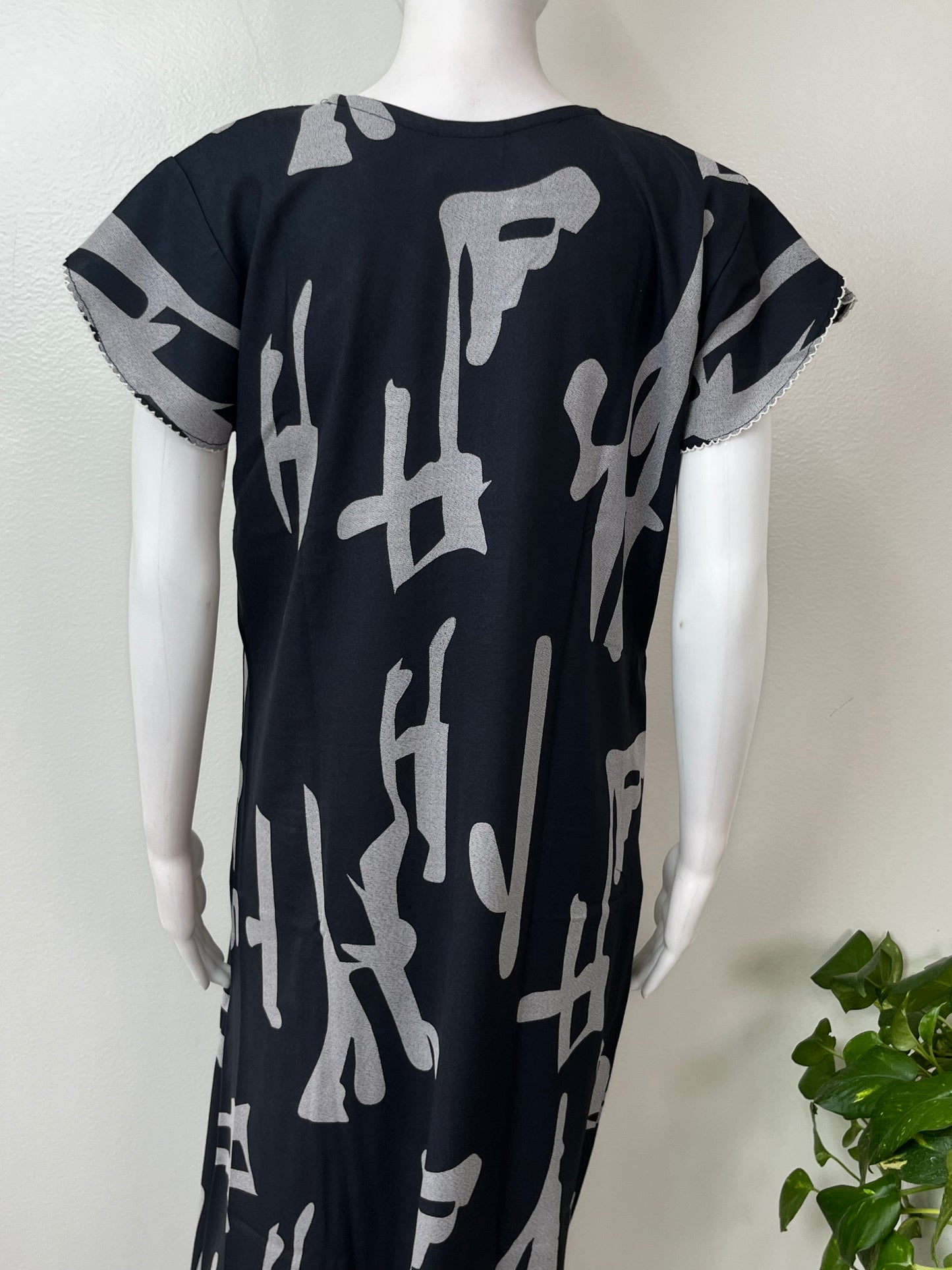 Charcoal Gray Embroidered Alpine Fabric Nighty