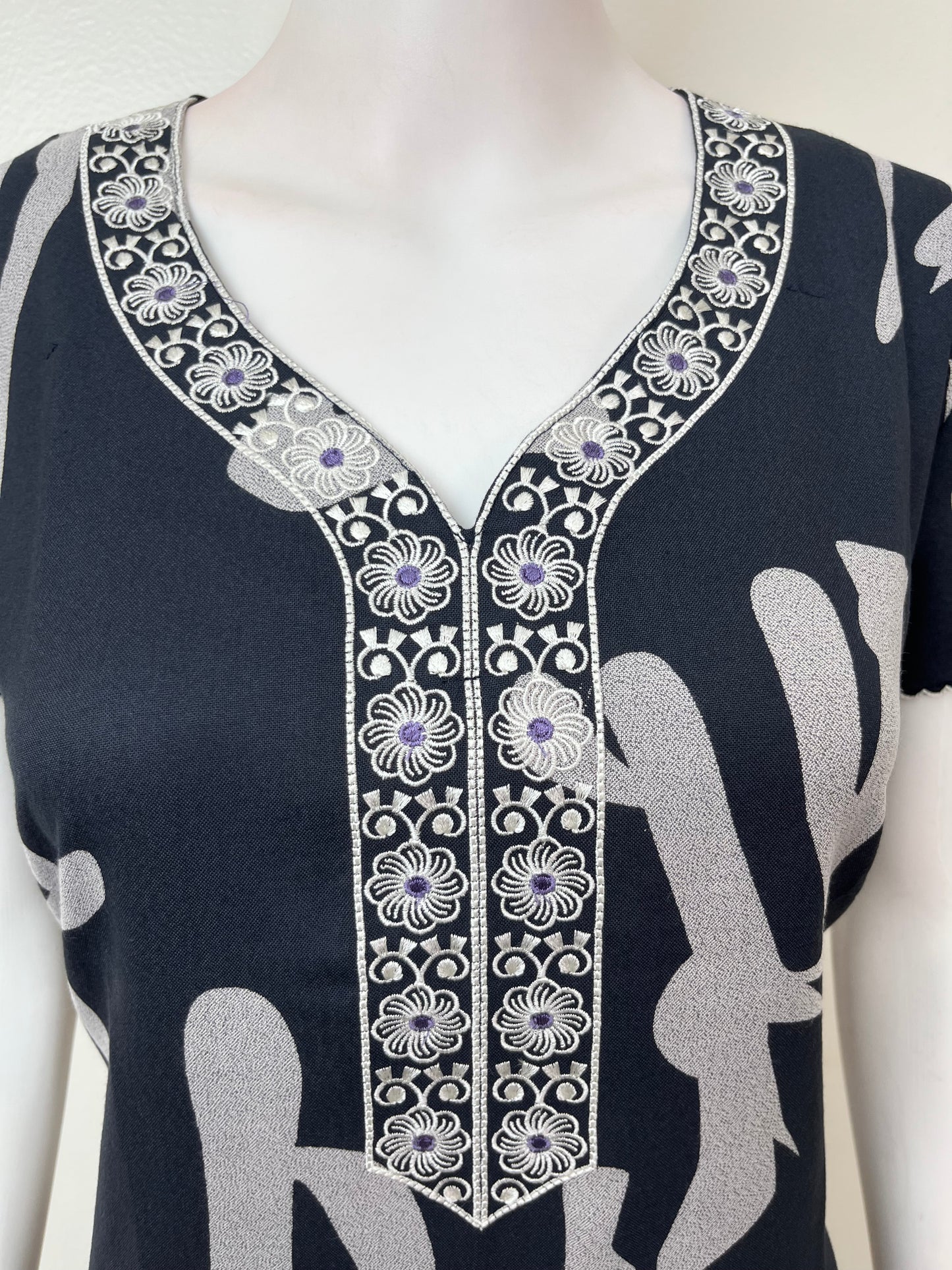 Charcoal Gray Embroidered Alpine Fabric Nighty