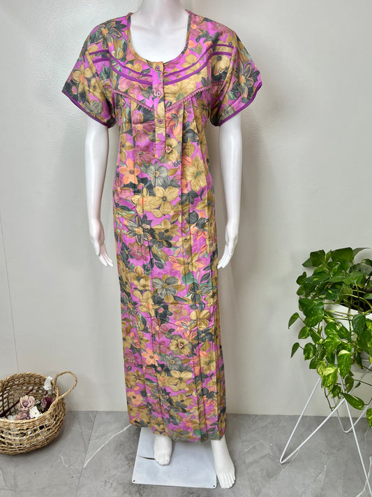 Pink & Yellow Floral Printed Alpine Nighty