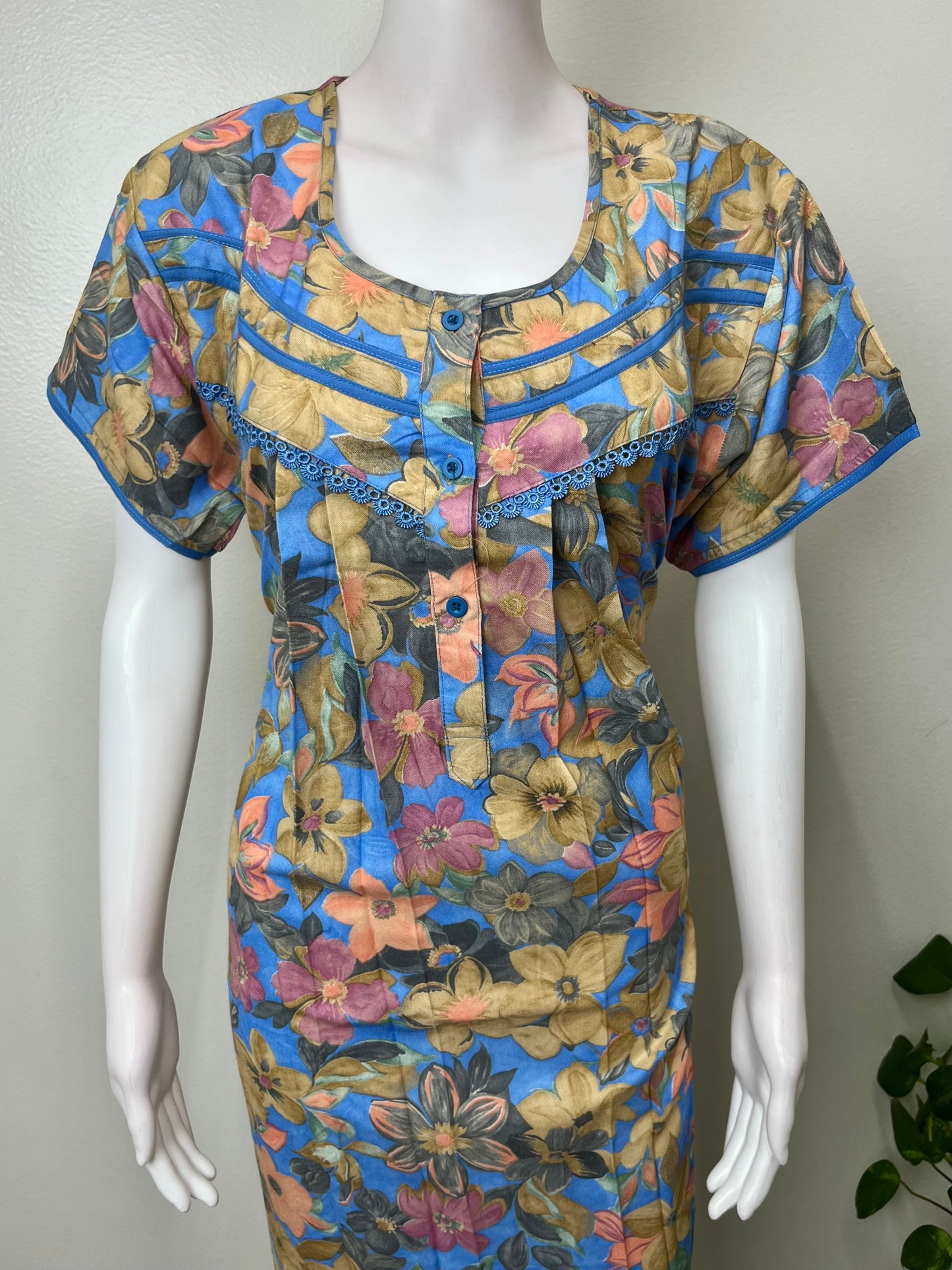 Blue & Yellow Alpine Fabric Soft & Breathable Nightgown
