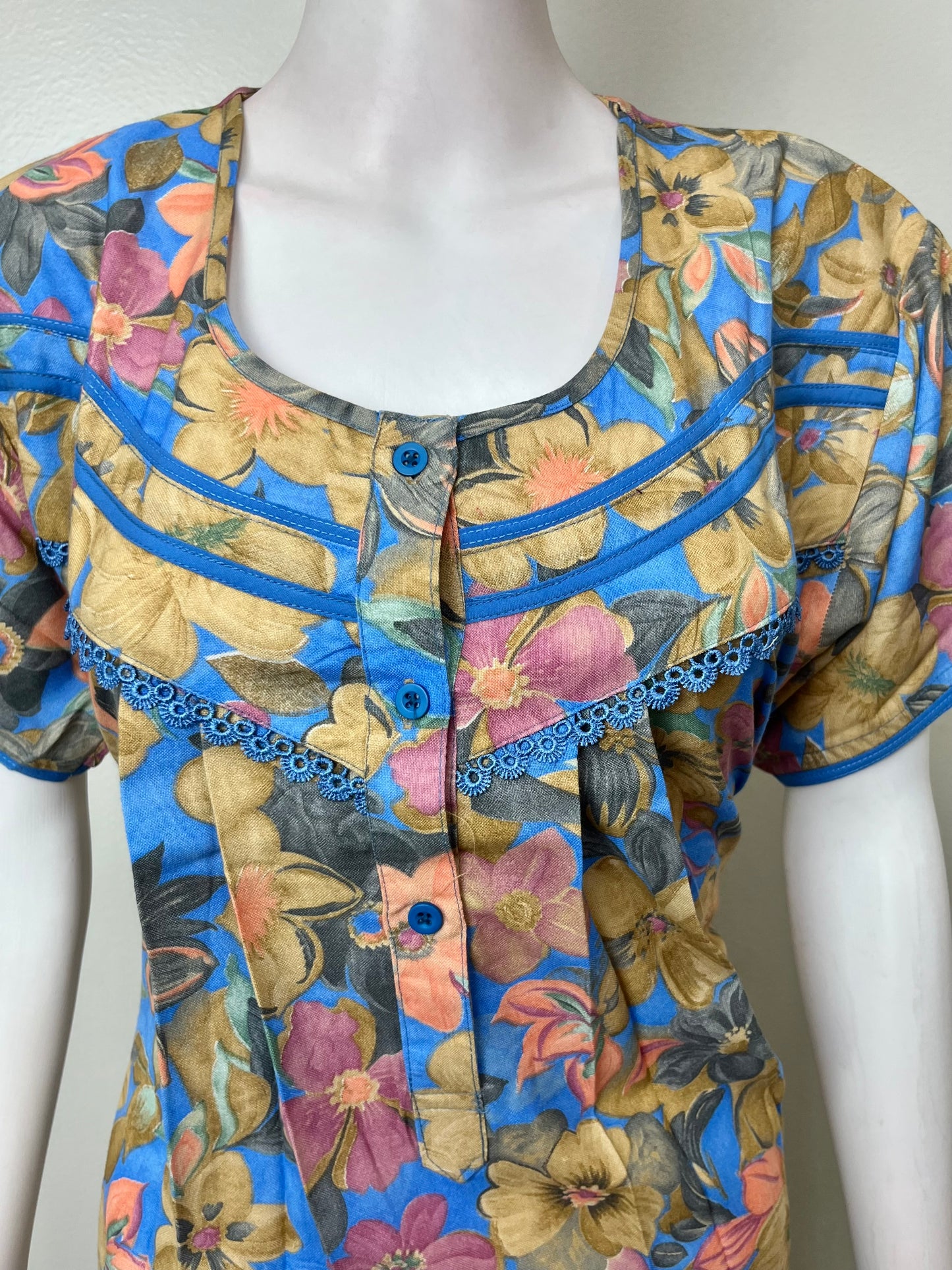 Blue & Yellow Alpine Fabric Soft & Breathable Nightgown