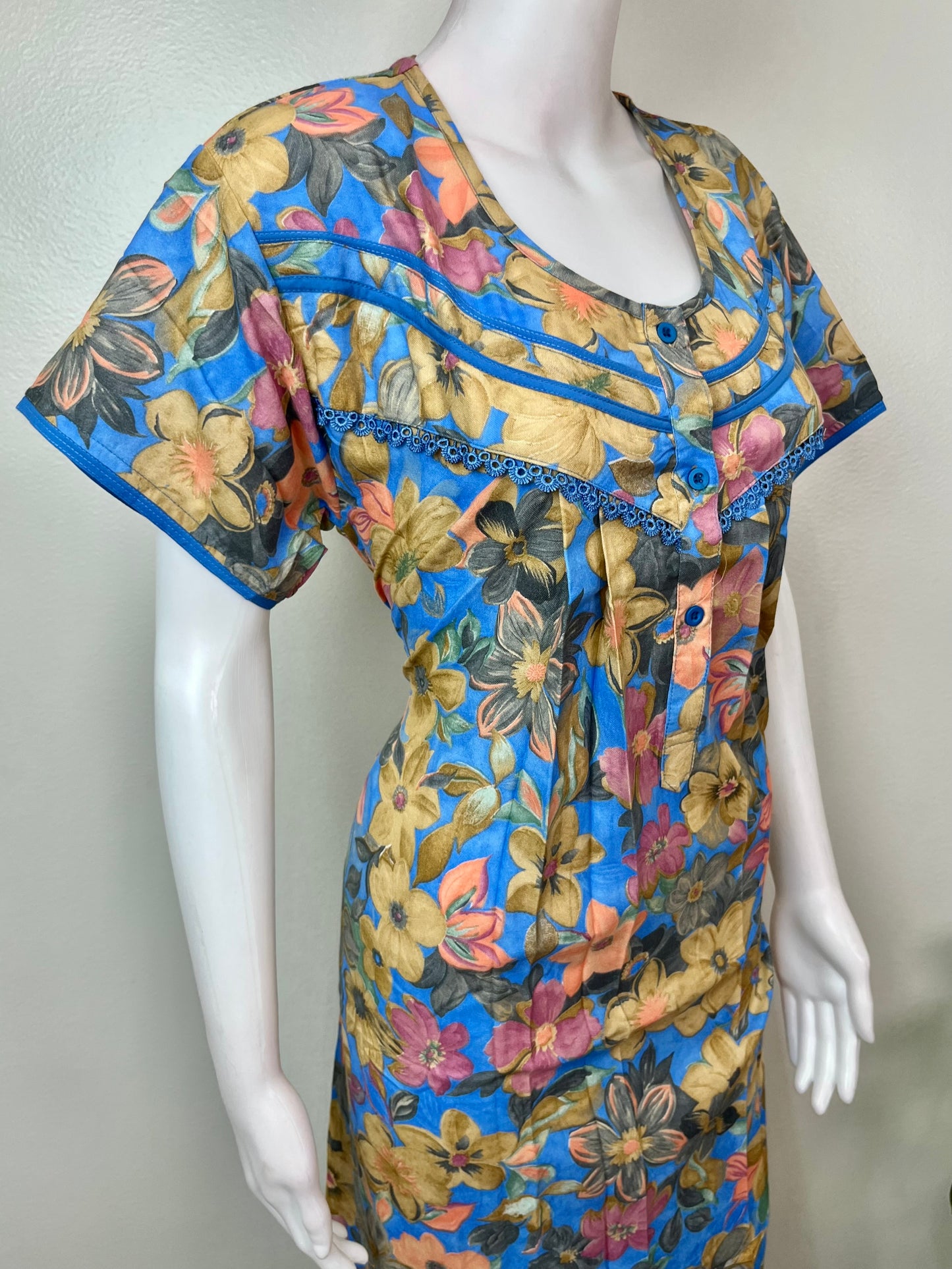 Blue & Yellow Alpine Fabric Soft & Breathable Nightgown