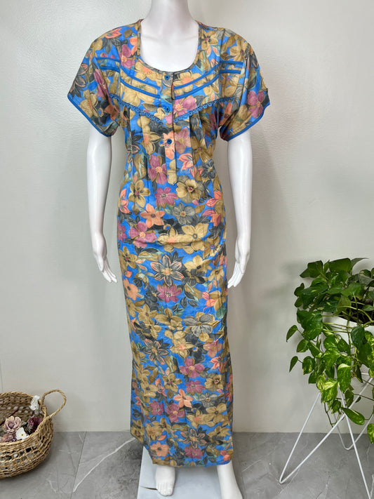 Blue & Yellow Alpine Fabric Soft & Breathable Nightgown