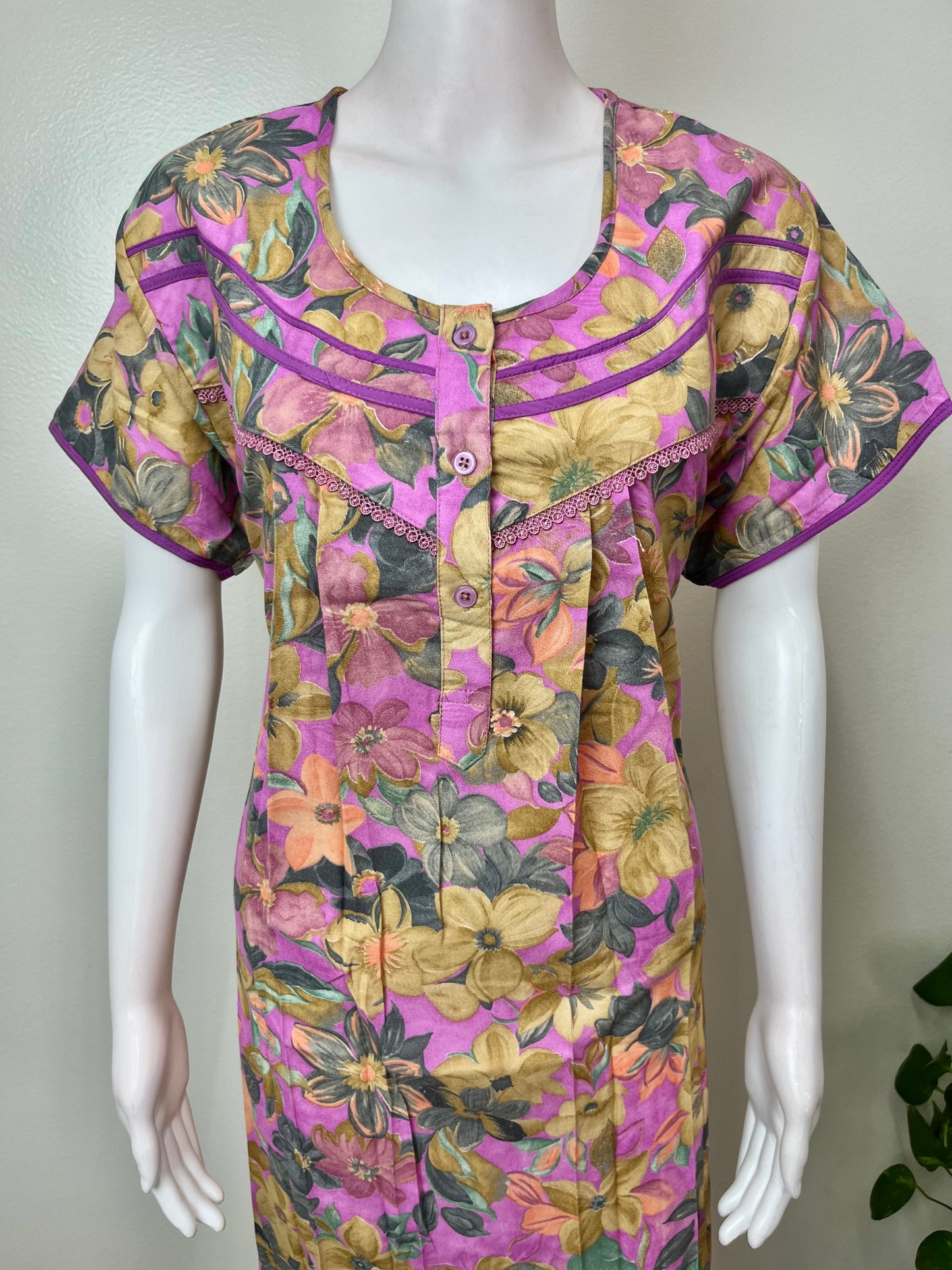 Pink & Yellow Floral Printed Alpine Nighty