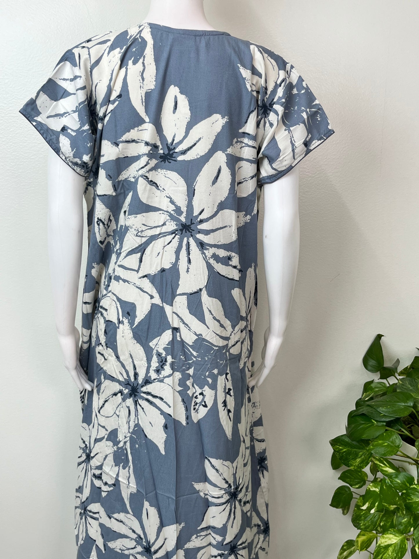 Blue Pleated Style Alpine Fabric Nighty for Women