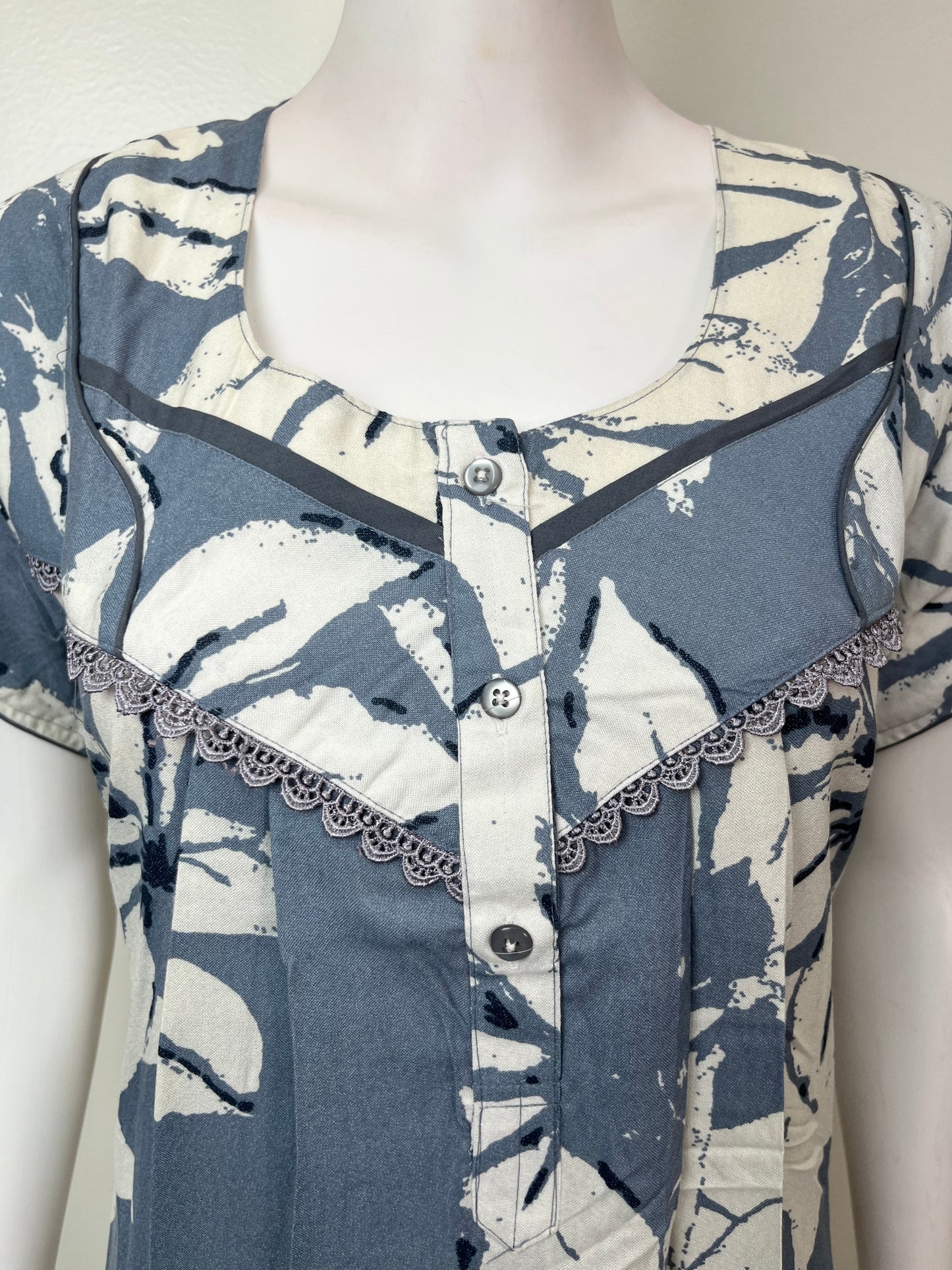 Blue Pleated Style Alpine Fabric Nighty for Women